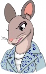 anthro clothed clothing countershading female front_view fur grey_body grey_countershading grey_fur inner_ear_fluff jacket open_mouth pink_nose simple_background solo topwear tuft whiskers white_background kl0ndike bojack_horseman netflix mia_mckibben mammal mouse murid murine rodent bust_portrait portrait