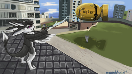 3_fingers 3_toes 4_ears ambiguous_gender anthro antlers biped black_body black_feathers black_fur black_sclera building chest_tuft city city_background claws cloud collar countershading day detailed_background digitigrade dipstick_tail duo feathered_wings feathers feet fingers fur gm_construct grass grey_body grey_hair gun hair holding_gun holding_object holding_ranged_weapon holding_weapon horn male markings multi_ear multicolored_body multicolored_tail nude open_mouth outside plant purple_eyes ranged_weapon red_eyes shadow sky standing tail tail_markings text toes tool_gun tuft tufted_fur vehicle weapon white_body white_feathers white_fur white_wings winged_arms wings moonbiscuit garry's_mod fyr_(fenrir784) gooddeer avali avian bird deer mammal new_world_deer reindeer 16:9 2025 colored detailed digital_drawing_(artwork) digital_media_(artwork) english_text hi_res shaded signature simple_shading widescreen