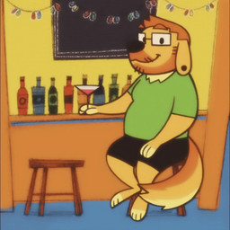 anthro bar_counter beard beverage black_nose bottomwear chair clothing clothing_pull counter countershading ear_piercing electronics eyewear facial_hair flashing flashing_penis fur furniture genital_piercing genitals glasses green_clothing green_shirt green_topwear hair holding_beverage holding_glass holding_object light long_tail looking_at_viewer male orange_hair outside penis penis_piercing piercing pink_penis presenting presenting_penis pubes pulling_down_pants shirt shorts smile smiling_at_viewer solo tail television topwear yellow_body yellow_fur vickydanne kon_shearo bird_dog canid canine canis domestic_dog golden_retriever humanoid hunting_dog mammal retriever 1:1 animated