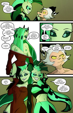 anthro bed breasts butt clothed clothing dialogue dressing female furniture group hair horn legwear male male/female navel nightgown nipples profanity speech_bubble standing stockings tan_body tan_skin text topwear trio white_hair swain_(artist) hellaverse helluva_boss glam_(helluva_boss) glitz_(helluva_boss) striker_(helluva_boss) aquatic demon fish humanoid hybrid imp mammal comic digital_media_(artwork) english_text hi_res sibling_(lore) sister_(lore) sisters_(lore)