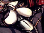 anthro big_breasts breasts cybernetics female huge_breasts machine science_fiction smile solo spread_legs spreading straps tongue tongue_out dirtyscoundrel gear_(dirtyscoundrel) cyborg sergal 4:3 absurd_res hi_res