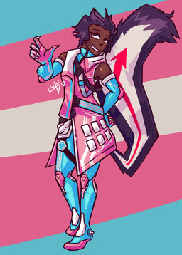 biped clothed clothing dark_body dark_skin female fully_clothed gender_symbol lgbt_pride pride_color_background pride_colors simple_background skunk_tail solo symbol transgender_pride_colors transgender_symbol missmelori blizzard_entertainment overwatch fan_character sombra_(overwatch) valk_skunk humanoid mammal digital_media_(artwork) full-length_portrait hi_res portrait restricted_palette trans_(lore) trans_woman_(lore)