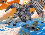 aircraft airplane battle cannon dogfight flying machine mecha melee_weapon ranged_weapon sword vehicle weapon run_rabbit_bounce mythology avian gryphon mythological_avian mythological_creature robot hi_res