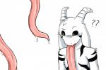 3:2 asriel_dreemurr_(god_form) big_tongue black_sclera bodily_fluids boss_monster_(undertale) bovid caprine digital_media_(artwork) fur horn hyper hyper_tongue lewdtale long_ears long_tongue male mammal markings question_mark saliva solo tongue tongue_fetish tongue_out undertale undertale_(series) white_body white_fur