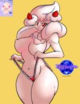 5_fingers bikini breasts butt clothed clothing eyelashes female fingers food fruit mouth_closed navel nipples not_furry plant red_eyes simple_background solo standing strawberry swimwear tan_body topless two-piece_swimsuit white_nipples wide_hips yellow_background ksapphire8989 nintendo pokemon alcremie food_creature generation_8_pokemon humanoid pokemon_(species) salted_cream_alcremie strawberry_sweet_alcremie absurd_res hi_res