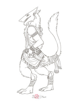 ambiguous_gender anthro armband bandage claws dagger digitigrade ear_piercing jewelry melee_weapon open_mouth piercing ring simple_background solo tail weapon white_background epicwang mammal sergal monochrome