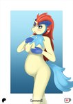 anthro anthrofied blush breasts female hair looking_at_viewer nipples nude pokemorph pregnant solo commandg nintendo pokemon generation_5_pokemon keldeo keldeo_(ordinary_form) legendary_pokemon pokemon_(species)