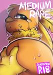 ambiguous_gender blattarieva bodily_fluids butt butt_grab cover cover_art cover_page crying digital_media_(artwork) duo feathers female feral foreshortening generation_3_pokemon hand_on_butt hi_res nintendo pink_background pokemon pokemon_(species) simple_background solo_focus tears torchic yellow_body yellow_feathers