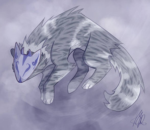 dark_markings feral floating fluffy fur grey_body grey_fur markings mask quadruped solo wearing_mask white_markings icetailwarrior warriors_(book_series) domestic_cat felid feline felis mammal 2023