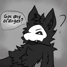 anthro asking asking_viewer black_body black_fur black_sclera chest_tuft dialogue fur grey_background head_tuft inner_ear_fluff looking_at_viewer male mask open_mouth question question_mark simple_background solo speech_bubble talking_to_viewer teeth text tuft white_eyes yes-no_question puroxxd changed_(video_game) puro_(changed) canid canine canis goo_creature mammal wolf 1:1 2022 english_text hi_res monochrome