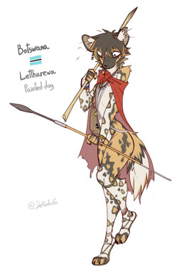 4_toes 5_fingers anklet anthro biped bodily_fluids botswana botswana_flag cape clothed clothed_anthro clothed_male clothing digitigrade feet fingers flying_sweatdrops fur holding_melee_weapon holding_object holding_polearm holding_spear holding_weapon inner_ear_fluff jewelry male male_anthro markings melee_weapon necklace nipples polearm pouch_(clothing) raised_leg ruff simple_background solo spear spots spotted_body spotted_fur standing sweat sweatdrop text toes tribal tribal_clothing tribal_jewelry tribal_necklace tuft weapon white_background wristband nekodoiko countryhumans botswana_(country_humans) african_wild_dog canid canine countryhuman mammal absurd_res english_text hi_res signature