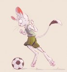 4_toes ball barefoot bottomwear clothing digitigrade feet female flat_chested fur kick looking_at_object micro_calves pawpads paws pink_pawpads playing_sport running shirt shorts side_view simple_background soccer soccer_ball soles solo sport tail tail_tuft tank_top thin_calves toes topwear tuft white_body white_fur animancer luck_(animancer) dipodid jerboa mammal rodent hi_res