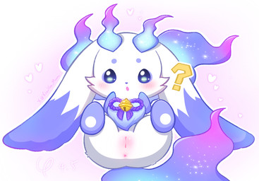 anus bell bell_collar blue_body blue_fire blush blush_lines body_blush chibi collar colored_fire confusion female feral fire genitals heart_symbol humanoid_genitalia humanoid_genitalia_on_feral humanoid_vulva humanoid_vulva_on_feral looking_at_viewer open_mouth presenting presenting_vulva question_mark smile solo vulva vulva_blush xiaoyee_moon nijisanji vtuber lunlun_(nijisanji) hi_res signature