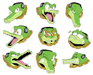 angry anthro chain dollar_sign_eyes electronics embarrassed gold_(metal) gold_chain green_head head_only headphones male open_mouth pink_tongue scared sharp_teeth smile snout solo teeth tongue yellow_eyes veeloopz sega sonic_the_hedgehog_(series) vector_the_crocodile crocodile crocodilian reptile scalie expression_sheet hi_res