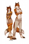 anthro armband calm clothed clothing crossed_arms duo female fur hair jewelry male native necklace simple_background smile topless white_background young vashaa mythology sethy_(character) themios_(character) canid canine canis fox hybrid mammal mythological_canine mythological_creature werecanid werecanine werecreature werefox werewolf wolf 2:3