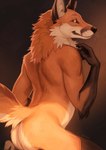 anthro arm_tuft back_groove butt claws elbow_tuft finger_claws fingers fur gloves_(marking) inner_ear_fluff light looking_at_viewer male markings neck_tuft nude orange_body orange_fur pointy_ears pose prick_ears side_view solo tail tuft whisker_spots whiskers jamzenn canid canine fox mammal red_fox true_fox digital_media_(artwork) half-length_portrait lighting pinup portrait signature