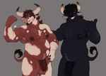 anthro balls biceps chin_piercing duo ear_piercing flaccid genitals horn male male/male musclegut muscular navel nipple_piercing nipples nude pecs penis piercing dangodragon bovid bovine cattle mammal hi_res