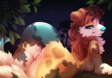 anthro anus blue_nose bodily_fluids breasts brown_hair butt detailed_background female flirting forest fur genital_fluids genitals hair humanoid_genitalia humanoid_vulva long_hair looking_at_viewer looking_back looking_back_at_viewer nipples nude outdoor_nudity outside plant solo tree vaginal_fluids vulva metonka ponah_(ponacho) canid canine canis domestic_dog mammal absurd_res digital_media_(artwork) digital_painting_(artwork) hi_res painting_(artwork) shaded soft_shading