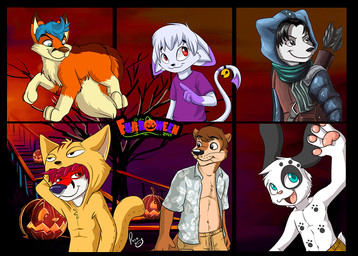 anthro black_hair black_markings blue_eyes blue_hair blue_hood blue_scarf bottomwear brown_body brown_fur brown_hair closed_smile clothed clothing dipstick_ears ear_markings facial_markings feral front_view fur gesture glistening glistening_eyes gloves_(marking) hair hand_behind_head head_markings head_tuft logo male male_anthro male_feral markings mouth_closed multicolored_ears narrowed_eyes navel onesie open_clothing open_mouth open_smile open_topwear orange_body orange_fur pants purple_clothing purple_markings purple_shirt purple_t-shirt purple_topwear quiver_(object) red_body red_eyes red_fur red_hair scarf shirt short_hair side_view smile solo t-shirt tan_body tan_bottomwear tan_clothing tan_fur tan_pants topless topwear tuft waving whiskers white_body white_fur white_hair yellow_body yellow_fur young young_anthro young_male pandapaco canid canine domestic_cat felid feline felis fox lagomorph leporid mammal mustelid otter rabbit artist_logo multiple_images signature