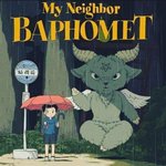 ambiguous_gender anthro bus_stop crossed_legs duo forest levitation occult_symbol outside pentagram plant raining symbol text tree umbrella young unknown_artist ghibli my_neighbor_totoro totoro_bus_stop baphomet_(deity) bovid caprine deity goat human mammal english_text japanese_text traced