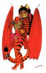 anthro big_breasts bracelet breasts candy candy_cane collar dessert ear_piercing fangs female food hair jewelry looking_at_viewer membrane_(anatomy) membranous_wings nipple_piercing nipples piercing ponytail solo spiked_collar spikes teeth wings wolfkidd felid mammal pantherine prehistoric_species saber-toothed_tiger tiger 1993