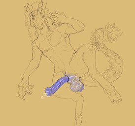 animal_genitalia anthro balls bodily_fluids claws feet fur genital_fluids genitals hair horn male nude penis solo tail toes aniriteron mythology kniles dragon mythological_creature mythological_scalie scalie absurd_res hi_res