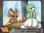 4:3 absurd_res anthro biped black_sclera breasts brown_body brown_fur butt darknetic duo featureless_breasts female flower fur gardevoir generation_3_pokemon generation_4_pokemon genitals green_body green_skin half-closed_eyes hi_res lagomorph leporid looking_at_viewer looking_back lopunny mammal narrowed_eyes nature nintendo outside photo picture_frame plant pokemon pokemon_(species) pokemon_snap presenting presenting_hindquarters pussy rabbit red_eyes rock text waterfall white_body white_skin