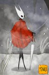 anthro black_body breeze cavern cloak cloak_only clothing female nail_(weapon) poncho red_clothing solo white_head wind wondering the_nameless_guy hollow_knight team_cherry hornet_(hollow_knight) arthropod hybrid insect hi_res