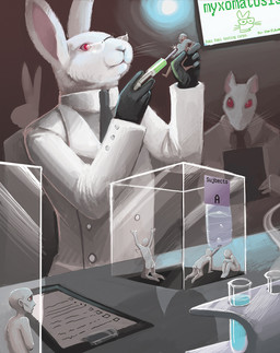 albino anthro clothing coat extreme_size_difference for_science! fur group injection irony lab_coat laboratory laboratory_equipment laboratory_glassware larger_male male micro nude red_eyes role_reversal science scientific_instrument scientist size_difference smaller_male syringe test_tube topwear what what_has_science_done white_body white_fur owlgem human lagomorph leporid mammal mouse murid murine rabbit rat rodent