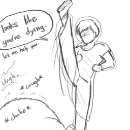 ambiguous_feral ambiguous_gender clothed clothed_human clothing cough dialogue duo feral human_focus imminent_death male male_human motion_lines not_furry_focus raised_leg standing text tremble_lines yellowcottoncandy030 fluffy_pony fluffy_pony_(species) human mammal 1:1 2025 black_and_white comic digital_drawing_(artwork) digital_media_(artwork) english_text hi_res monochrome