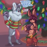 anthro big_penis bottomless christmas_tree clothed clothing duo foreskin genitals hair hair_over_eyes holidays male penis penis_base penis_poking_out penis_through_leghole plant small_but_hung tree young littlerager christmas nintendo nintendo_switch dexter_(littlerager) deer lagomorph leporid mammal rabbit 1:1 hi_res