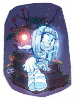 5_fingers accessory anthro biped blue_body border clothed clothing eyelashes female fingers footwear fully_clothed headband long_eyelashes magic night sandals shoes sitting smile solo stairs white_border xibalbapiixan sega sonic_adventure sonic_the_hedgehog_(series) tikal_the_echidna ambient_arthropod ambient_firefly ambient_insect arthropod beetle echidna elateroid firefly ghost insect mammal monotreme spirit 2019 digital_media_(artwork) full-length_portrait hi_res portrait signature