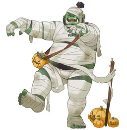clothing costume food fruit green_body halloween_costume holidays humanoid_hands male mummy_costume mummy_wrappings overweight overweight_male plant pumpkin simple_background solo white_background hoggan halloween humanoid orc 2021 absurd_res hi_res