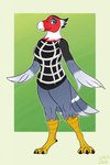 3_toes 4_fingers anthro avian_feet beak bird_legs bottomless breasts clothed clothing digitigrade eyelashes eyeshadow feathers feet female fingers looking_at_viewer makeup non-mammal_breasts partially_clothed smile solo standing tail tail_feathers toes winged_arms wings c-fed animal_crossing nintendo amelia_(animal_crossing) accipitrid accipitriform avian bird caracara eagle falconid northern_crested_caracara hi_res