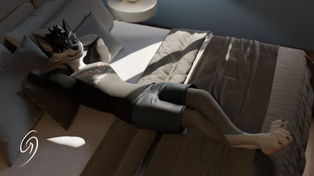 anthro bed bedroom clothed clothed_male clothing fully_clothed fully_clothed_male furniture hands_behind_head lying male on_back pose solo gamganca_(artist) supernatural_(tv_show) gamganca canid canine canis mammal wolf 16:9 2024 3d_(artwork) blender_(artwork) blender_cycles_(artwork) digital_media_(artwork) hi_res pinup widescreen