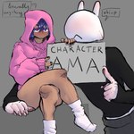 ambiguous_gender antennae_(anatomy) anthro blush brown_body brown_skin claws clothed clothing crossed_legs duo finger_claws fingerpads footwear fully_clothed hoodie pawpads sitting socks topwear white_body white_skin thecore34 azra_(core34) ishmael_(core34) human mammal 1:1 absurd_res hi_res