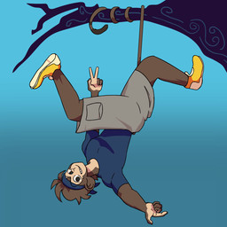 anthro blue_background brown_body clothing compression_shirt footwear hanging_by_tail kerchief male plant pose prehensile_tail shoes simple_background solo sonic_adventure_pose tail tree yellow_clothing yellow_footwear yellow_shoes ally_cream sega sonic_adventure sonic_the_hedgehog_(series) monkare_(kareca) haplorhine mammal monkey primate 1:1 animated hi_res