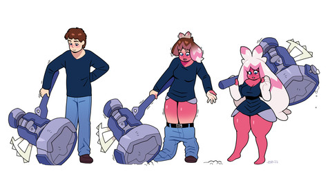 basic_sequence bottomwear breast_growth breasts clothed clothing expansion female footwear fully_clothed gender_transformation growth hair hammer hip_expansion human_to_humanoid linear_sequence long_sleeve_shirt male mtf_transformation pants pink_body pink_skin shirt shoes short_stackification shortstack shortstack_female shrinking simple_background size_transformation solo species_transformation thick_thighs thigh_expansion three_frame_sequence tools topwear transformation transformation_sequence white_background white_hair wide_hips blackshirtboy nintendo pokemon generation_9_pokemon human humanoid mammal pokemon_(species) tinkaton 2022 absurd_res hi_res