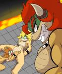 5:6 absurd_res alternate_species anthro blonde_hair blue_eyes bowser bracelet breasts brown_hair closed_frown collar crossgender crown cunnilingus curved_horn female female/female furrification genitals green_body green_skin group hair headgear hi_res horn jewelry koopa mario_bros nintendo non-mammal_breasts nude oral princess princess_daisy princess_koopa princess_peach pussy red_eyes red_hair royalty scalie sex spiked_collar spikes toothy_grin vaginal xerlexer