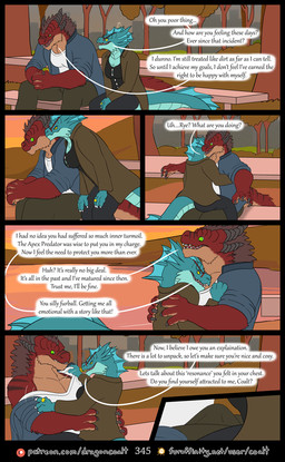 6_panel_comic anthro bench black_horn black_stripes bottomwear brown_hair clothed clothing coat dialogue digit_ring duo eyewear female finger_ring frill_(anatomy) fur furaffinity_logo getting_up glasses green_eyes hair hands_together head_crest head_frill head_on_chest horn hug jacket jewelry looking_at_another male male/female on_bench on_lap outside page_number pants park patreon_logo pity plant scales shirt sitting sitting_on_bench sitting_on_lap speech_bubble stripes tail tail_frill tan_body teal_body teal_scales tenting text topwear tree undressing_another yellow_eyes rimentus furaffinity mythology patreon coalt rysindra_(rimentus) aquatic aquatic_dragon dragon furred_dragon furred_scalie mythological_creature mythological_scalie scalie wingless_dragon comic english_text hi_res multiple_scenes url