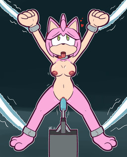 3_toes 4_fingers accessory anthro bdsm big_breasts black_nose bondage bouncing_breasts bound breasts clitoris collar corruption dildo dildo_in_vagina dildo_insertion feet female fingers fist front_view fucking_machine fur genitals green_background hair hair_accessory hairband heart_eyes heart_symbol looking_up machine penetration pink_body pink_fur pink_hair red_vulva restrained sex_toy sex_toy_in_vagina sex_toy_insertion simple_background solo spread_eagle standing tan_body tan_inner_ear toes tongue tongue_out vaginal vaginal_penetration vulva ultilix sega sonic_the_hedgehog_(series) amy_rose eulipotyphlan hedgehog mammal 2021 hi_res
