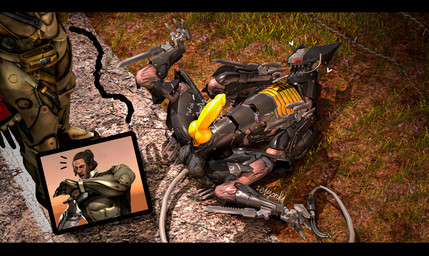 3_fingers 3_toes animal_genitalia animal_penis armor balls black_balls black_bars black_body black_sheath canine_genitalia canine_penis claws digitigrade duo emanata erection feet feral fingers genitals glistening glistening_body glowing glowing_eyes gradient_sky grass grey_tail heart_symbol high-angle_view knife knot knotted_penis long_tail looking_down looking_down_at_another lying lying_on_ground machine male male_feral male_human on_back on_ground on_model open_mouth orange_sky outside paw_pose penis plant pose red_eyes road scared sheath sky spread_legs spreading standing surprised tail teeth text throbbing throbbing_penis toes tongue tongue_out vein veiny_penis yellow_penis zelyonka konami metal_gear metal_gear_rising:_revengeance platinumgames blade_wolf jetstream_sam canid canine human mammal robot robot_feral 3d_(artwork) absurd_res digital_media_(artwork) english_text hi_res letterbox source_filmmaker_(artwork) watermark