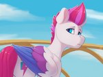 blue_eyes cloud cutie_mark female feral hair multicolored_hair multicolored_wings sad sky solo white_body wings ailoy4 hasbro mlp_g5 my_little_pony mythology zipp_storm_(mlp) equid equine mammal mythological_creature mythological_equine pegasus hi_res