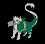 alpha_channel anthro cheese_grater claws digital_media_(artwork) fur gold_(metal) gold_jewelry green_body green_fur hi_res jewelry jorm long_tail male mammal meme necklace open_mouth sergal simple_background solo tail toe_claws transparent_background violence white_body white_fur