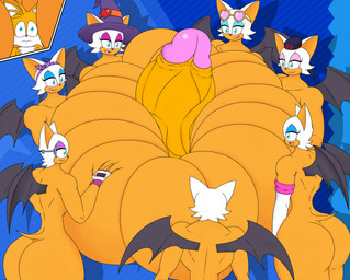 anthro big_breasts big_penis blue_eyes breast_play breasts clone collaborative collaborative_sex collaborative_titfuck female genitals group group_sex huge_breasts huge_penis hyper hyper_genitalia hyper_penis male male/female orgy penis sex size_difference titfuck young necrobern sega sonic_rumble sonic_the_hedgehog_(series) miles_prower rouge_the_bat bat canid canine fox mammal hi_res