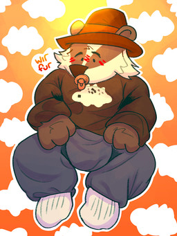 abdl anthro biped black_body black_fur blush bottomwear clothed clothing diaper fur hat headgear headwear humanoid_hands male object_in_mouth pacifier pacifier_in_mouth pants solo sweater topwear wearing_diaper white_body white_fur wirnetfur beastly_crimes beastly_crimes_(2024) chief_badger badger mammal mustelid musteline 2026 hi_res
