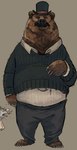 alternate_species anthro biped brown_body brown_fur claws clothed clothing duo facial_hair fur furrification hat headgear headwear male mustache top_hat abovesn4kes red_dead_(series) rockstar_games simon_pearson american_opossum bear mammal marsupial 2024