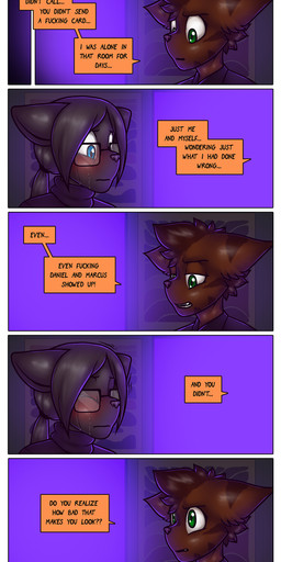 anthro blue_eyes bodily_fluids crying dialogue duo eyewear female glasses green_eyes male profanity tears text james_howard agatha_(james_howard) alphonse_(james_howard) cougar domestic_cat felid feline felis mammal absurd_res comic english_text hi_res url