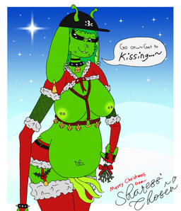3_fingers 3_penises :3c antennae_(anatomy) anthro areola arm_stockings armwear barbell_piercing baseball_cap bedroom_eyes bell bell_collar bell_harness bell_piercing belt big_breasts black_eyes bodily_fluids bottomwear bow_ribbon bracelet breasts bridge_piercing capelet choker clothing collar crotch_tentacles dialogue digit_ring dirty_talk dominant dominant_gynomorph dominant_intersex dripping ear_piercing ear_ring emoticon emoticon_on_clothing eyelashes facial_piercing finger_ring fingers fishnet_armwear fishnet_clothing fur garter_belt garter_straps genital_fluids genitals green_body green_fur green_hair green_penis gynomorph hair harness hat headgear headwear holding_mistletoe holidays holly_(plant) intersex inviting inviting_to_oral inviting_viewer jewelry legwear lingerie lip_piercing looking_at_viewer microskirt miniskirt mistletoe mistletoe_bow mostly_nude multi_genitalia multi_penis narrowed_eyes navel navel_piercing necklace nipple_barbell nipple_piercing nipples nose_piercing penis piercing plant precum precum_drip precum_on_penis prehensile_penis presenting presenting_penis presenting_to_viewer ring_piercing seductive skirt sky slightly_chubby slightly_chubby_anthro slightly_chubby_gynomorph slightly_chubby_intersex smile smiling_at_viewer smirk smirking_at_viewer snakebite_piercing solo speech_bubble spiked_bracelet spiked_collar spikes standing star starry_sky stockings tapering_penis teasing teasing_viewer tentacles text thigh_highs verbal_domination sharess'_chosen christmas xena_glorpogleep alien lagomorph leporid mammal rabbit 2025 absurd_res digital_drawing_(artwork) digital_media_(artwork) english_text flat_colors hi_res herm_(lore) trans_(lore) trans_woman_(lore)