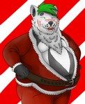 anthro belly belly_overhang clothed clothing costume holidays male navel nekot obese obese_anthro obese_male overweight overweight_anthro overweight_male santa_costume solo nekotthebrave christmas canid canine canis mammal wolf absurd_res hi_res